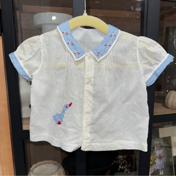 Vintage 1970s Feltman Brothers Duck Embroidered Collar Shirt heirloom baby boy - Picture 1 of 9